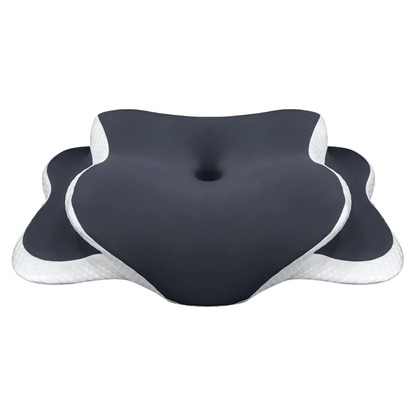 Black and white cushion with a unique design on a white background