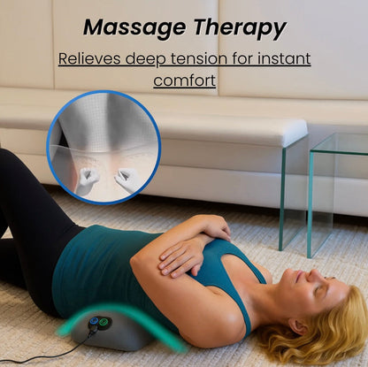 Woman receiving massage therapy on a mat with text about relief from deep tension.