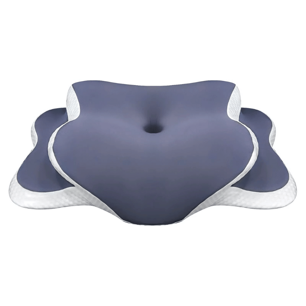 Blue and white foam roller on a white background
