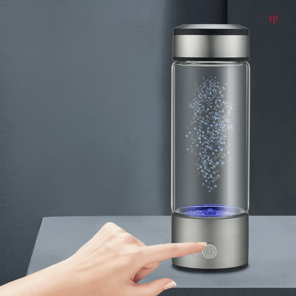 Hydrogen Water Bottle with one-touch button and blue LED light for easy daily water use