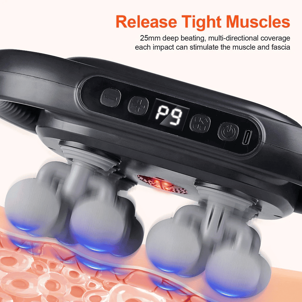 Massage device with digital display and massage heads on a white background