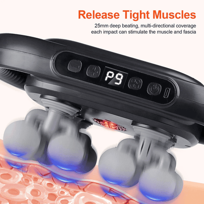 Massage device with digital display and massage heads on a white background